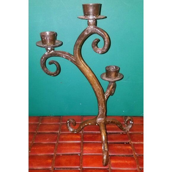 Vintage Hand Made Gothic 3 Candle Candelabra 9.5"x7.5"x5" - Picture 3 of 3